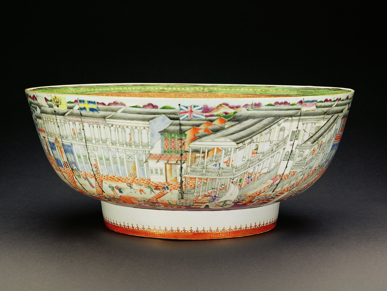 Mísa, zdobená mandarínskou paletou s výjevem Hongů v Kantonu, období Quianlong, cca 1770 (porcelán) (viz 205912) od Chinese School