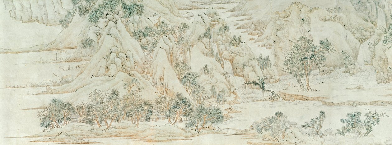 Čínská krajina, dynastie Ming (pero a inkoust na papíře) od Chinese School