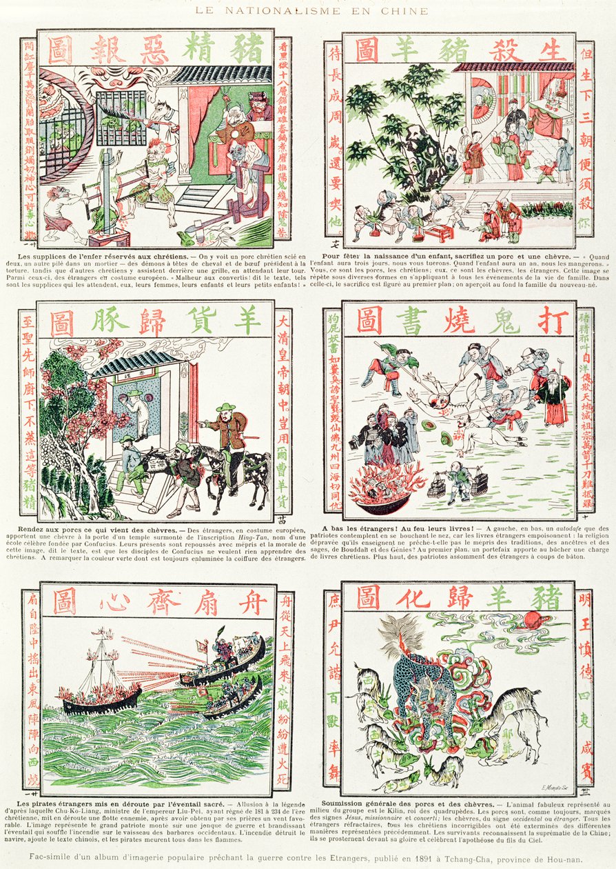 Čínské nacionalistické a protievropské snímky, z faksimilního alba populárních snímků kážících válku proti cizincům, 1891 od Chinese School