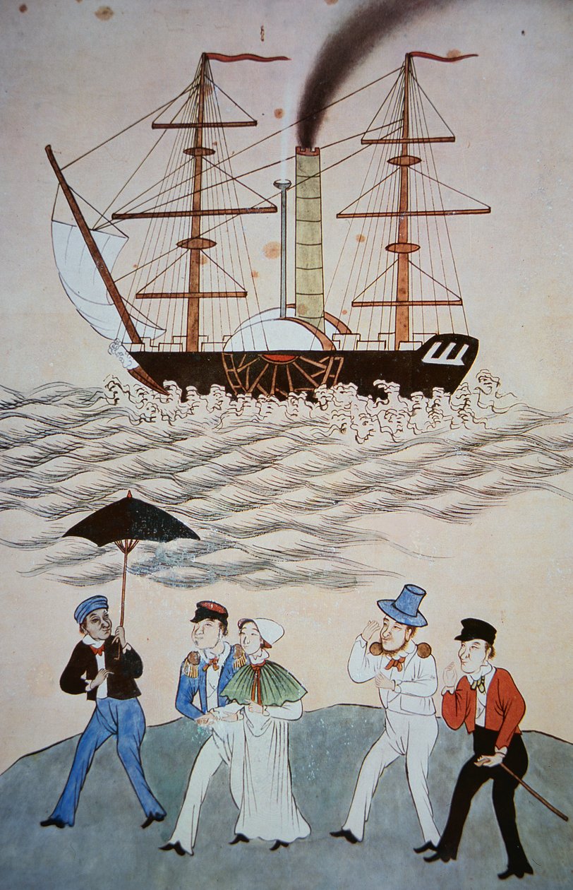 Čínská malba první britské parní lodi s cestujícími, která přistála v Kantonu kolem roku 1840 (viz také 268028) od Chinese School