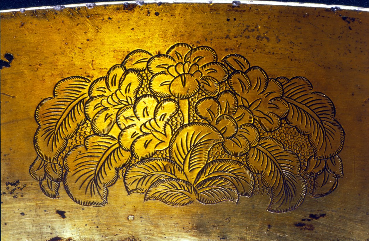 Detail z rytého umyvadla, dynastie Tang (stříbrně zlacené) (viz 206714) od Chinese School