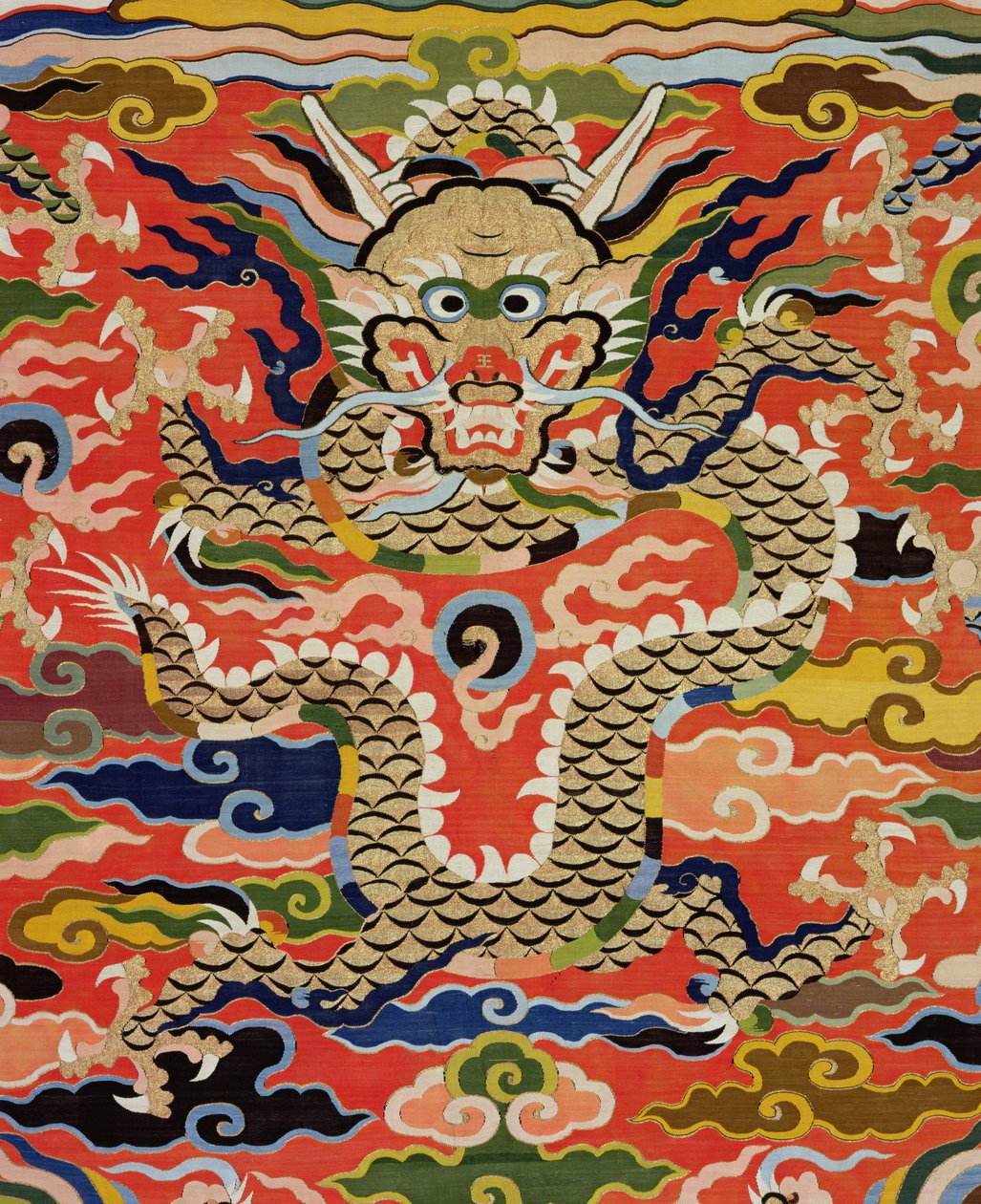 Detail látky zobrazující pětidraka Kossu, období Wanli, 1573-1619 (hedvábí) (viz 206710) od Chinese School