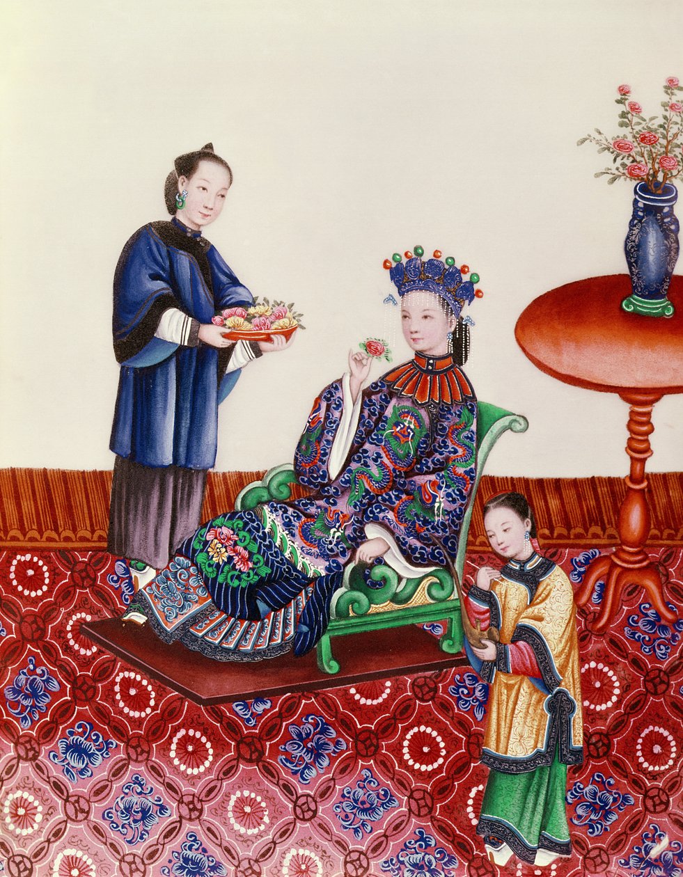 Elegantní čínská dáma vonící květinou (kvaš) od Chinese School