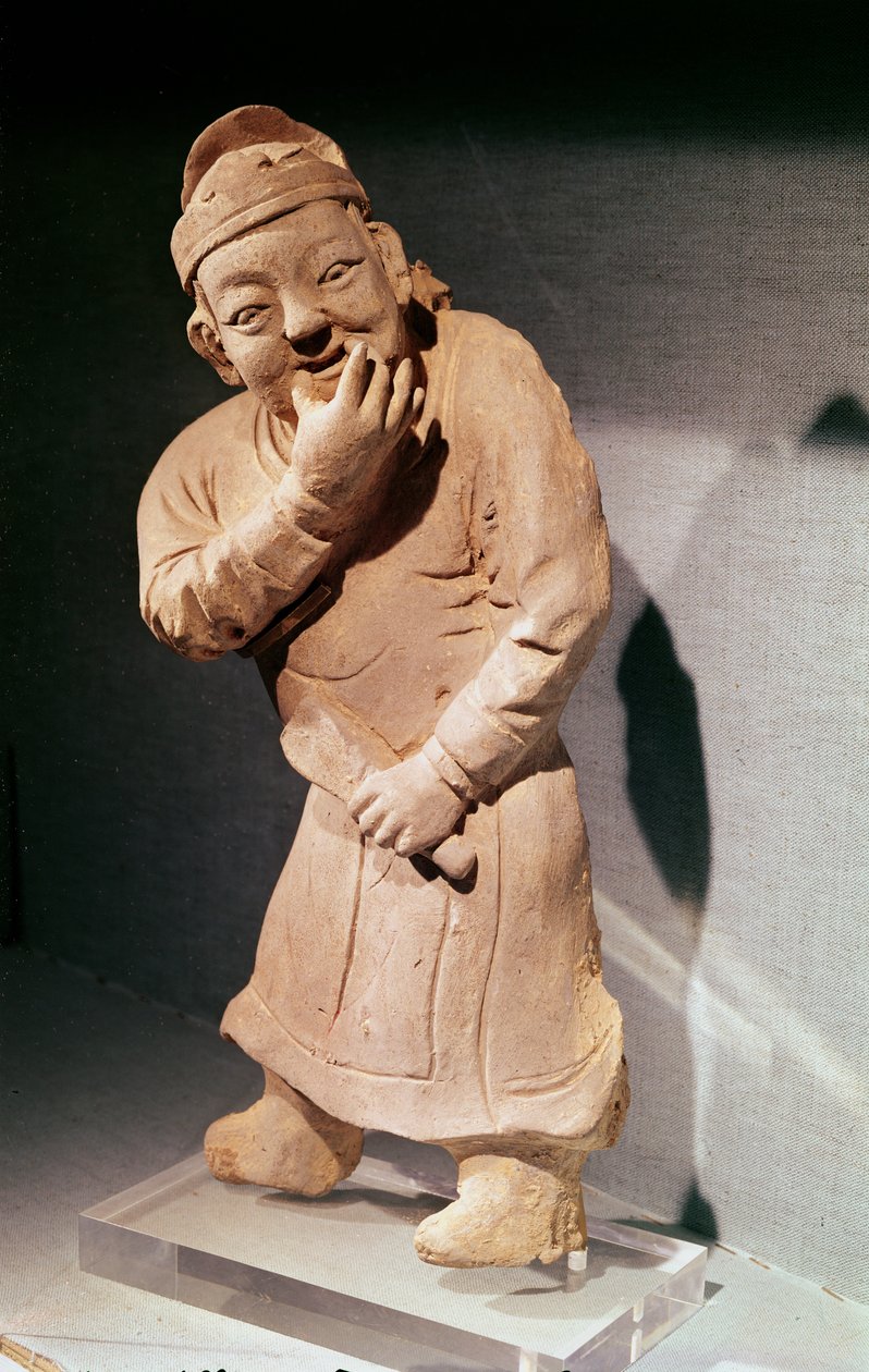 Figurka pískajícího herce z Jiaozuo, Henan, dynastie Yuan (1271-1368) (terakota) od Chinese School