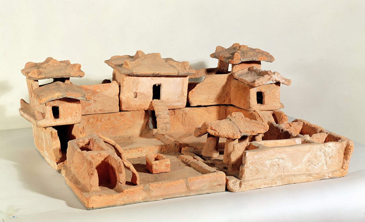 Pohřební model farmy, z Thanh Hoa, Vietnam (terakota) od Chinese School