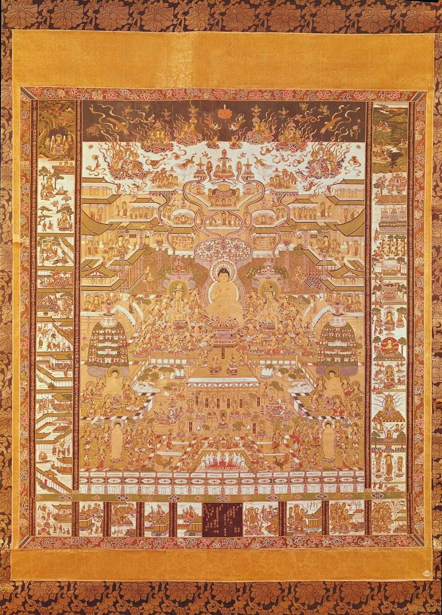 Kshitigarbha, soudce pekla, z Dunhuang, provincie Gansu (malba na hedvábí) od Chinese School