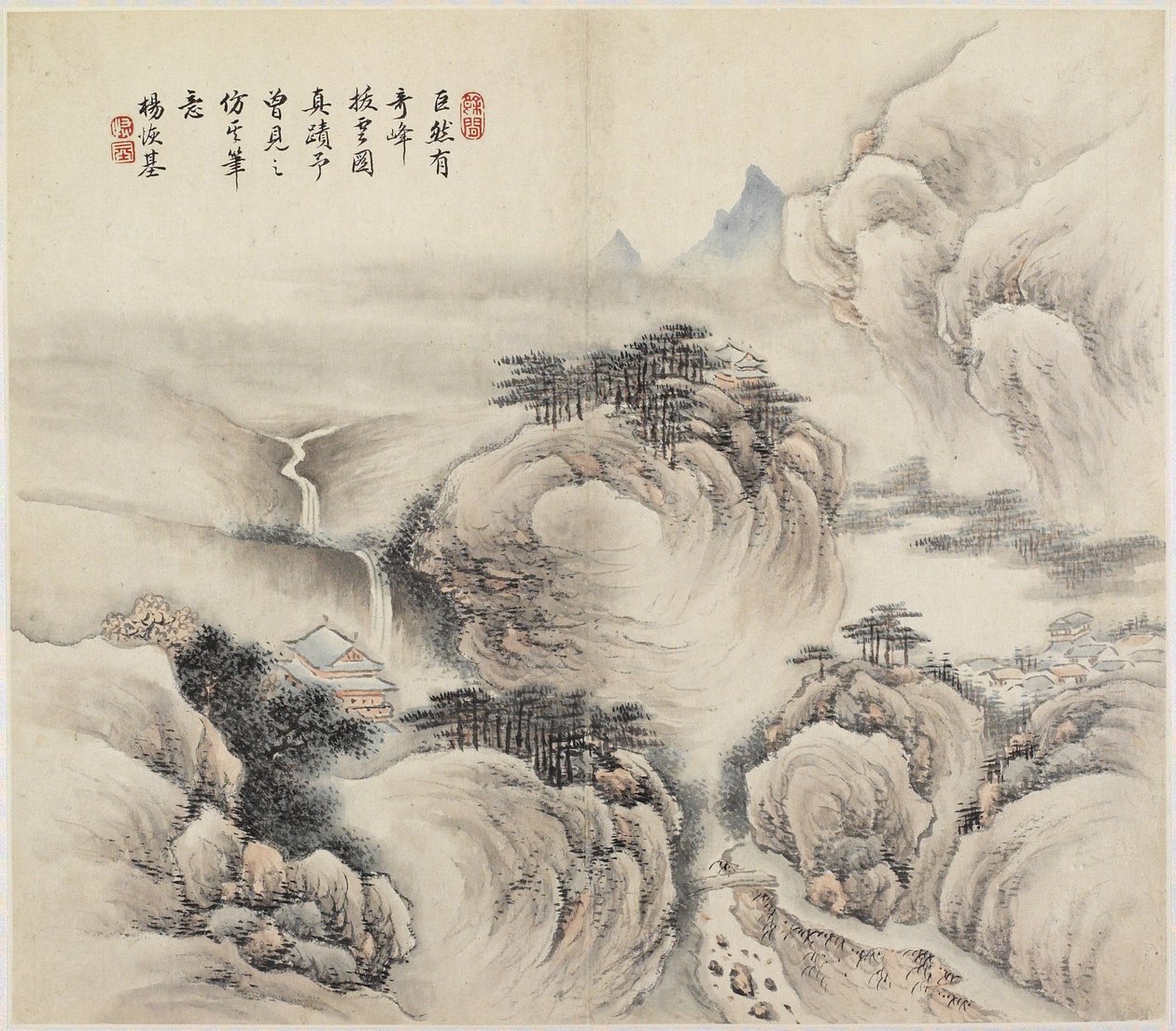 Krajina (inkoust a barvy na papíře) od Chinese School