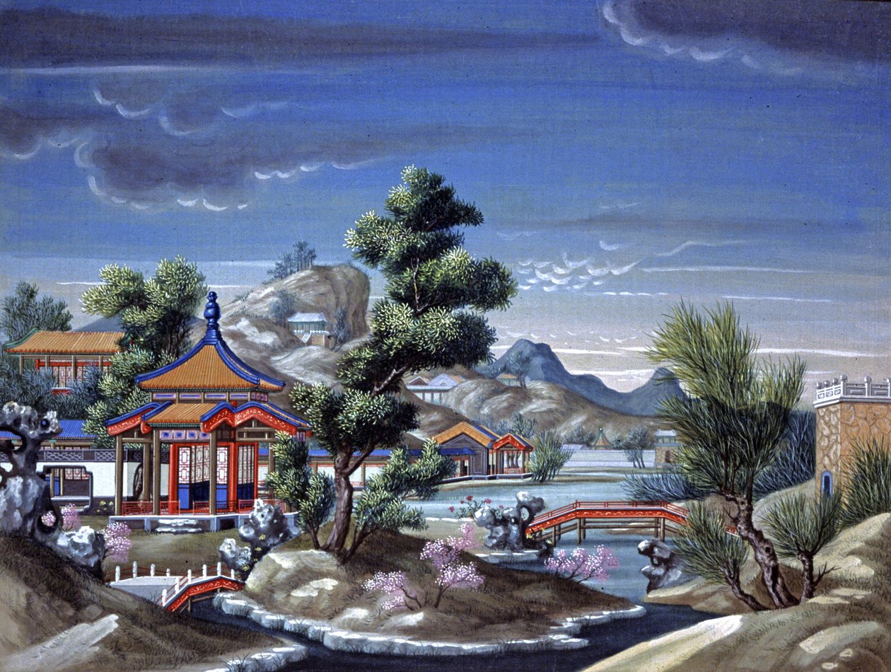 Krajina v Číně, kolem roku 1850 (akvarel na hedvábí) od Chinese School