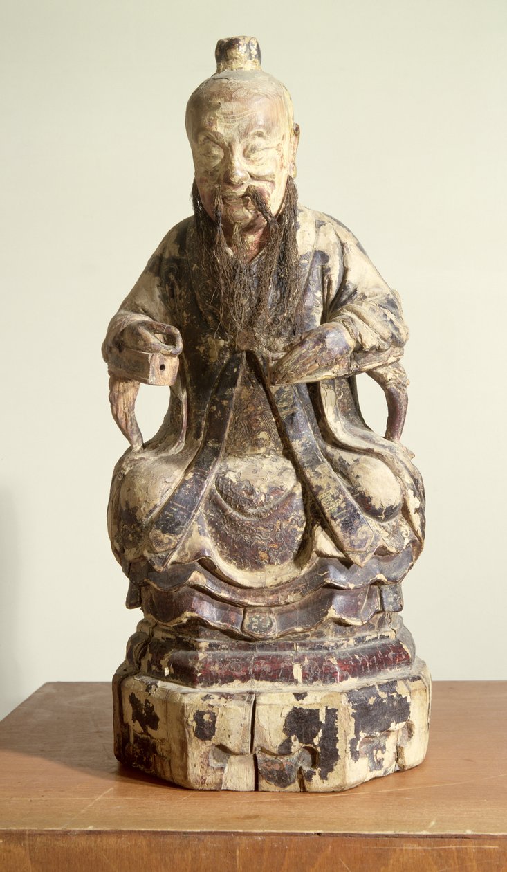 Lao-Tzu (asi 604-531) s korunou Mistra (malované dřevo) od Chinese School