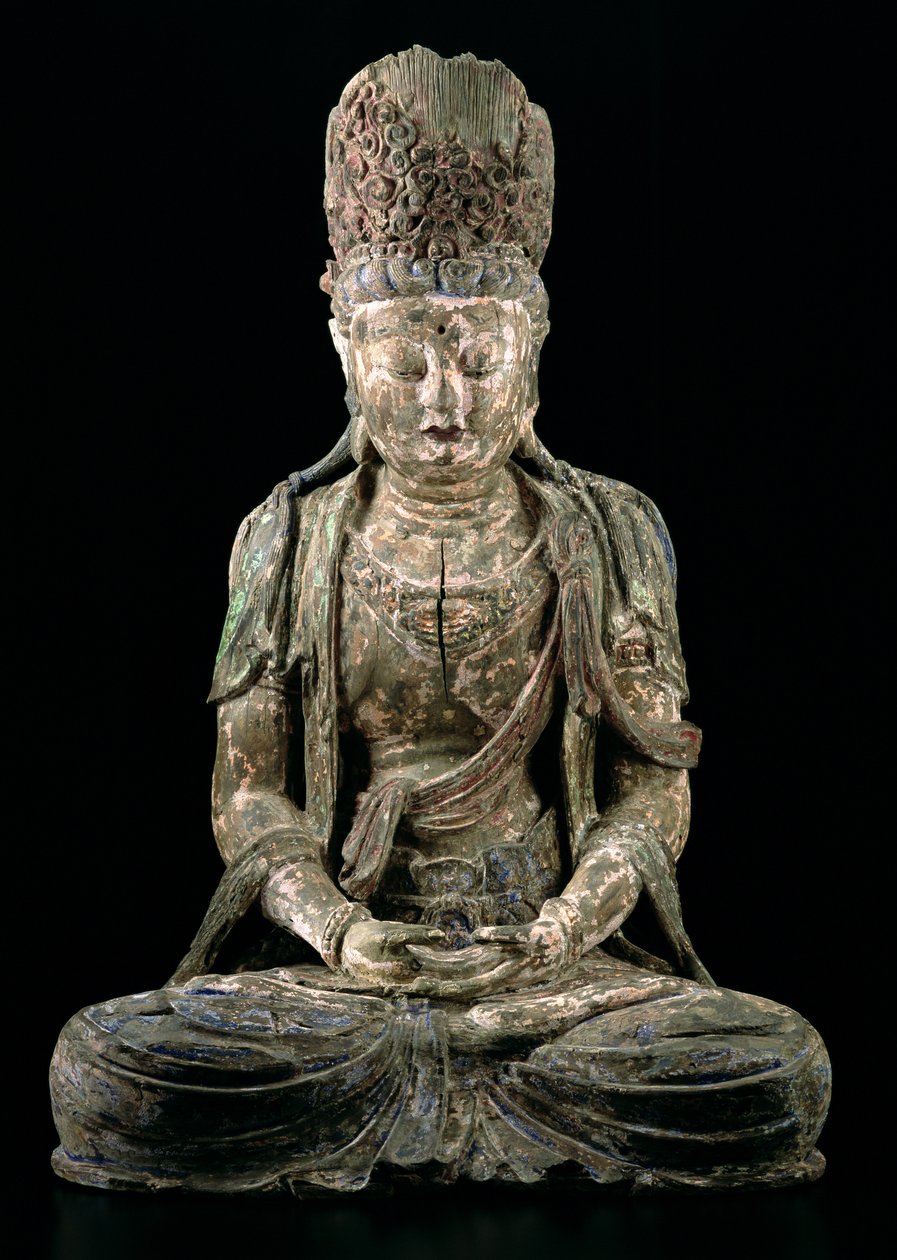 Velký sedící bódhisattva v meditaci, dynastie Jin (1115-1234) (dřevo a pigment) (viz 206545) od Chinese School