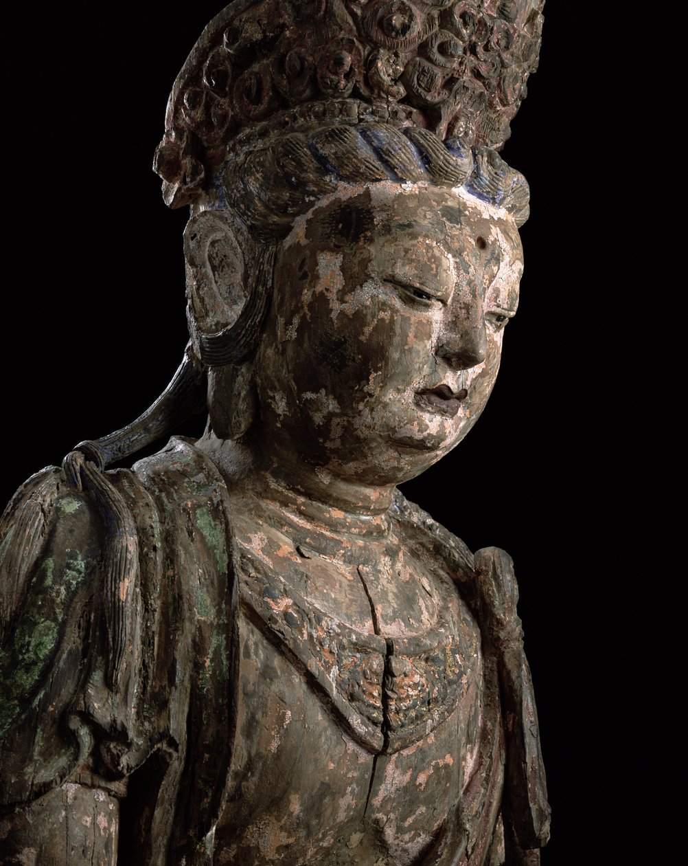 Velký sedící bódhisattva v meditaci, dynastie Jin (1115-1234) (dřevo a pigment) (detail) (viz 206544) od Chinese School