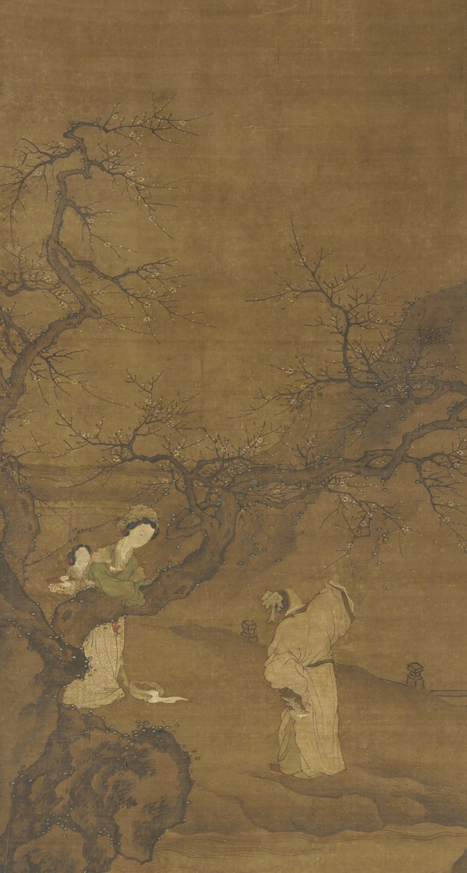 Muž a žena užívající si švestkové květy, dynastie Ming nebo Qing, 15.-18. od Chinese School