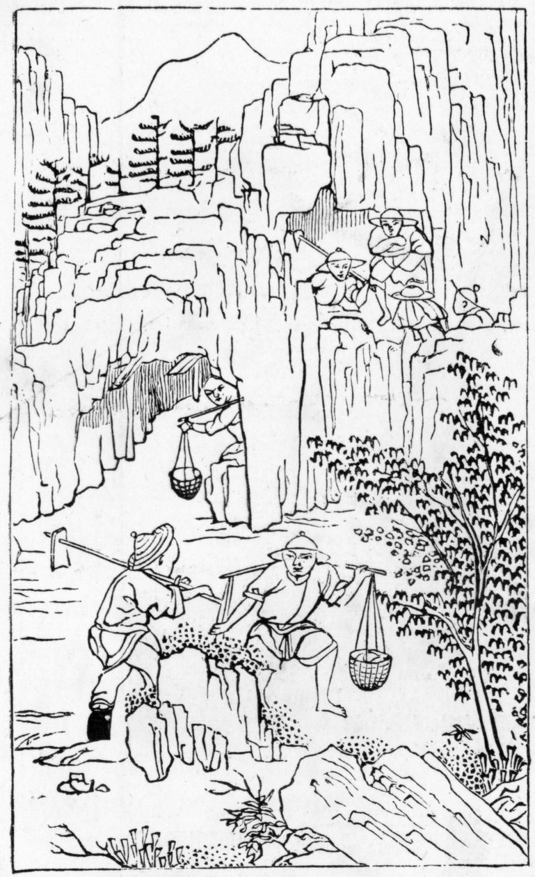 Těžba bílé hlíny, ze série ilustrací výroby porcelánu (celá série viz 384116 a 384117). od Chinese School