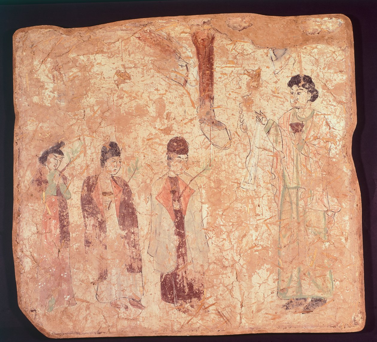 Nestoriánský námět, možná Květná neděle, nástěnná malba z chrámu Cristano Qoco, Xinjiang, Čína, čínská civilizace, dynastie Tang, konec 9. století od Chinese School