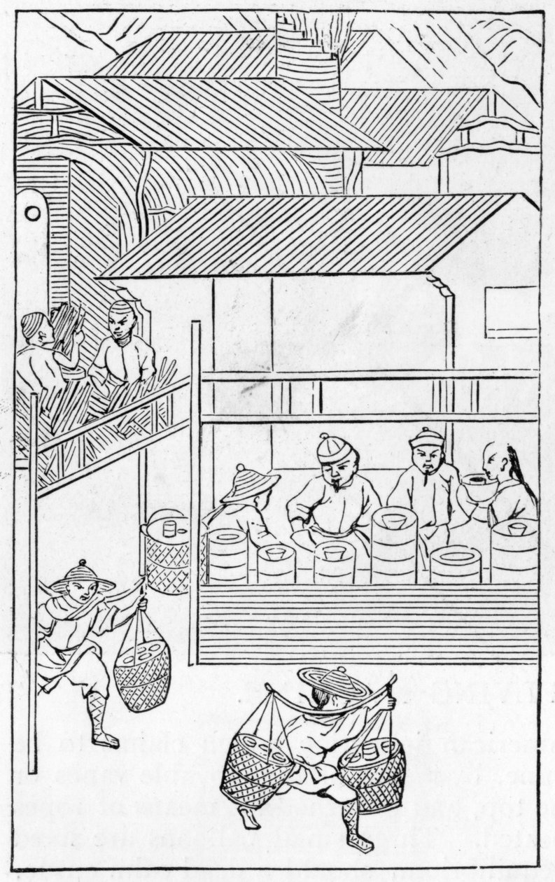Balení a přeprava hotových výrobků, ze série ilustrací o výrobě porcelánu (celá série viz 384116 a 384117). od Chinese School