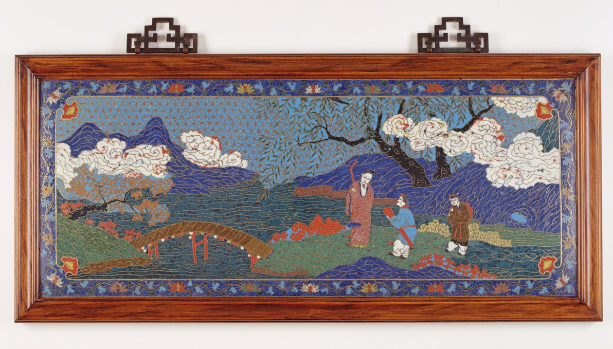 Panel zobrazující čínskou krajinu, dynastii Ming (smalt Cloisonne) od Chinese School