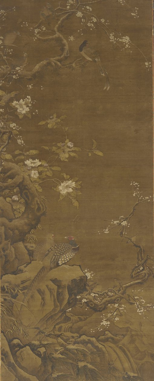 Bažanti a zasněžené švestkové květy, dynastie Ming nebo Qing, 15.–18. od Chinese School