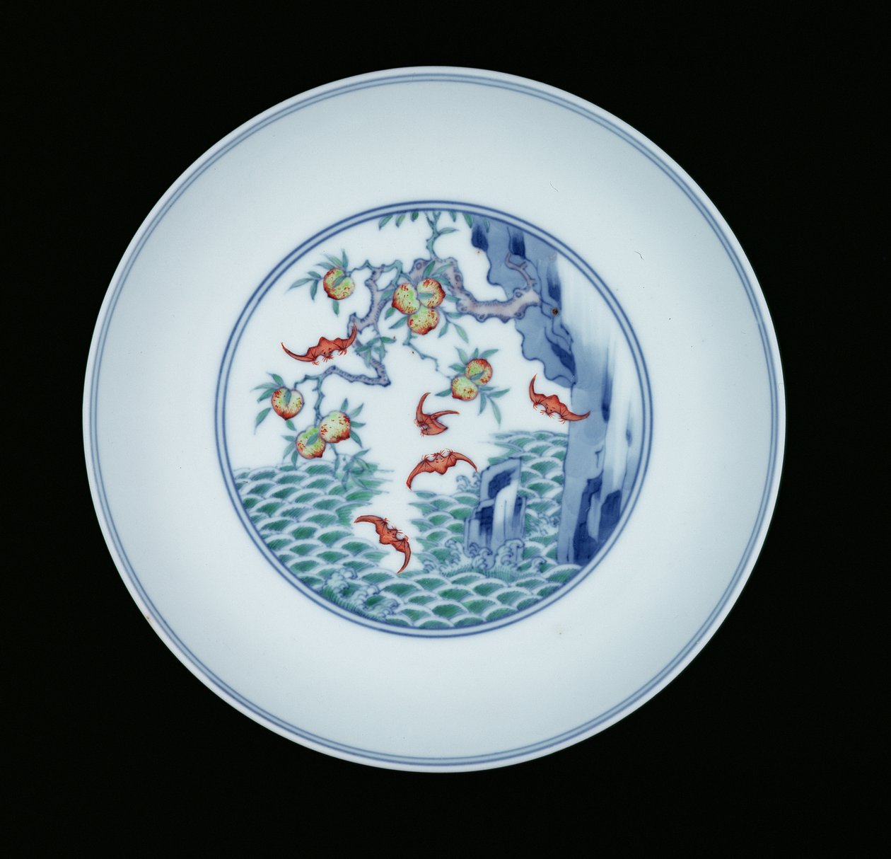 Porcelánový talíř malovaný podglazurní modří a ducai emaily, 1723-1735 (porcelán) od Chinese School