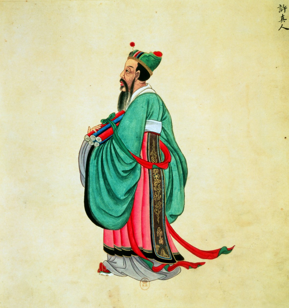 Portrét Konfucia (asi 551-479 př.nl) (kvaš na papírovém svitku) od Chinese School