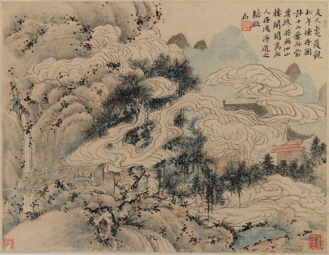 Příprava elixíru života (inkoust a barva na papíře) od Chinese School