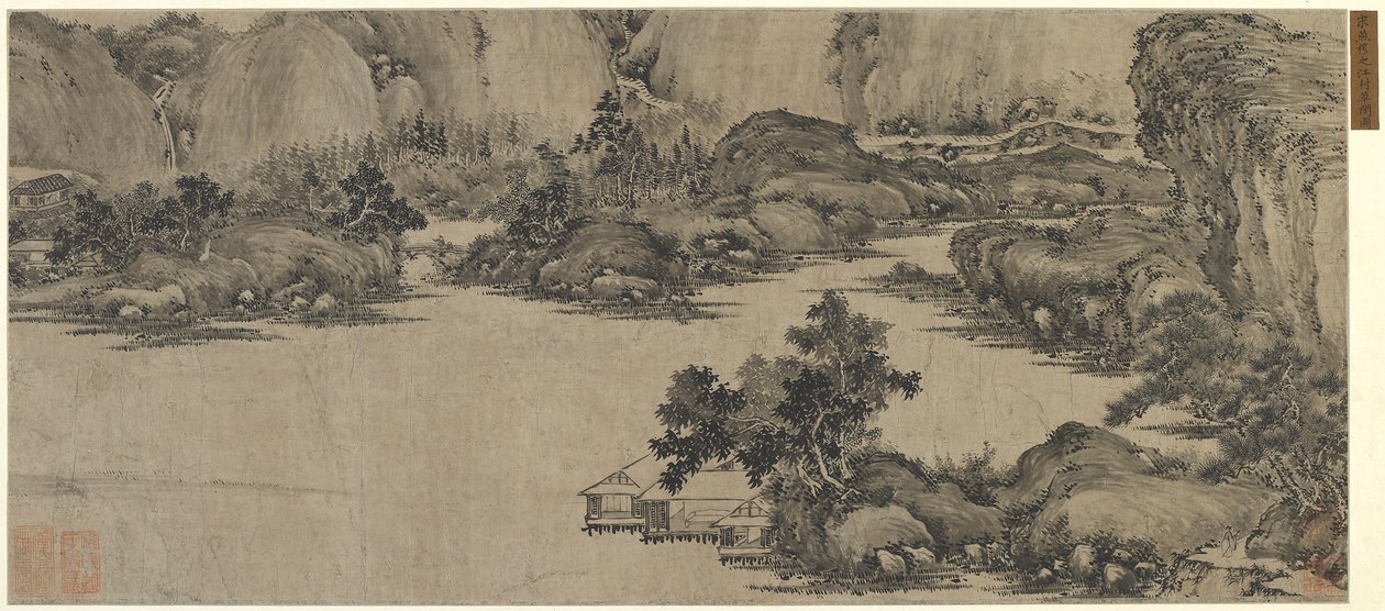 Učenci ustoupí na řece, možná dynastie Qing (inkoust na papíře) od Chinese School