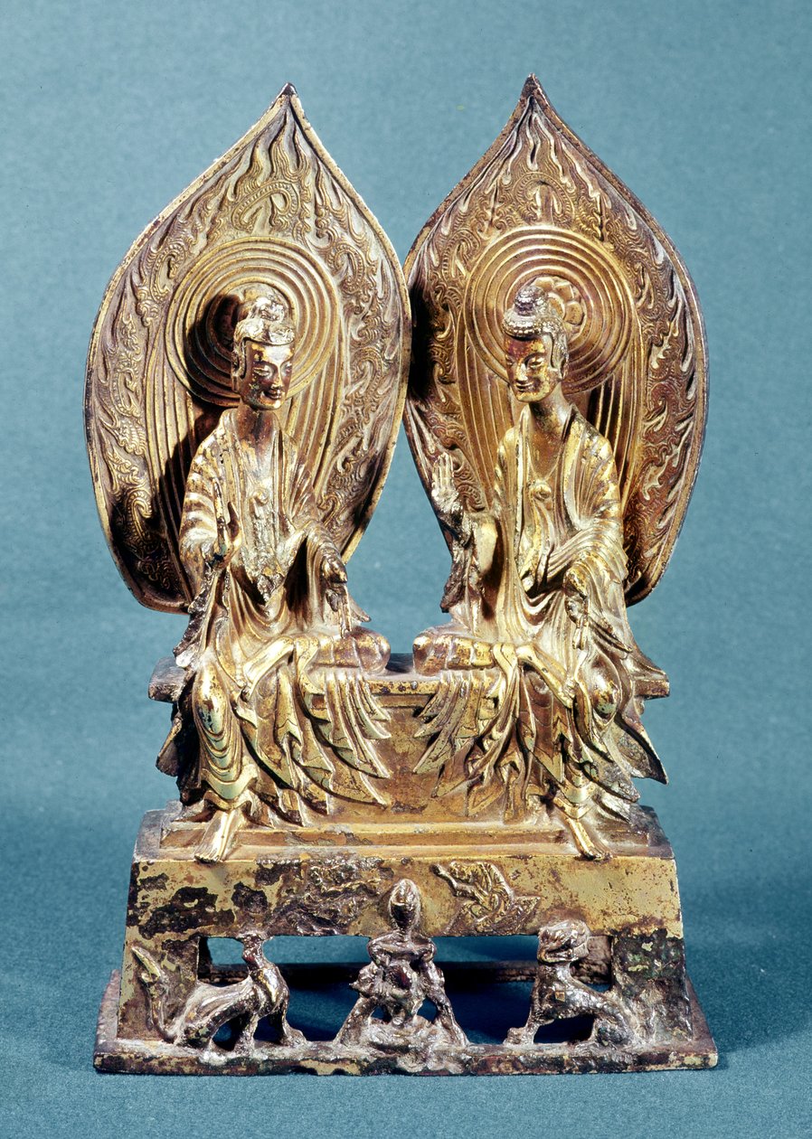 Buddhové Prabhutaratna a Šákjamuni, z provincie Hebei, dynastie Severní Wei, 518 n. l. (pozlacený bronz) od Chinese School