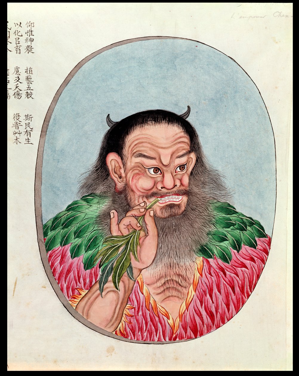 Legendární císař Shen-Nung, ilustrace z pera Tsao, 18.-19. od Chinese School