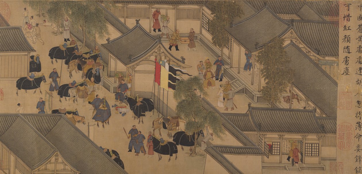 Příběh lady Wenji, Handscroll, počátek 15. století (inkoust, barva a zlato na hedvábí) od Chinese School
