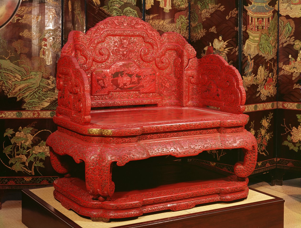 Trůn císaře Chien Lung (1711-99) (vyřezávaný červený lak) od Chinese School