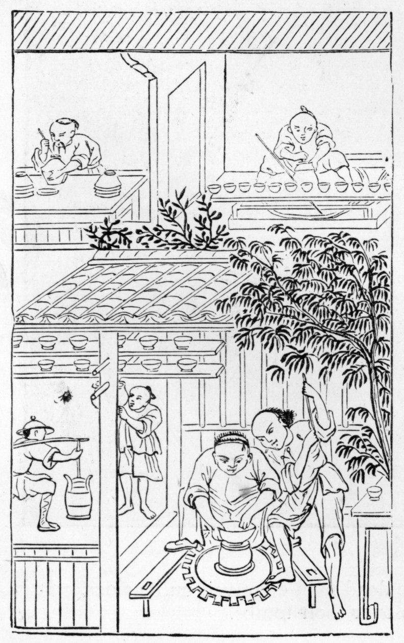 Soustružnická umyvadla ze série ilustrací o výrobě porcelánu (viz 384116 a 384117 pro celou sérii) od Chinese School