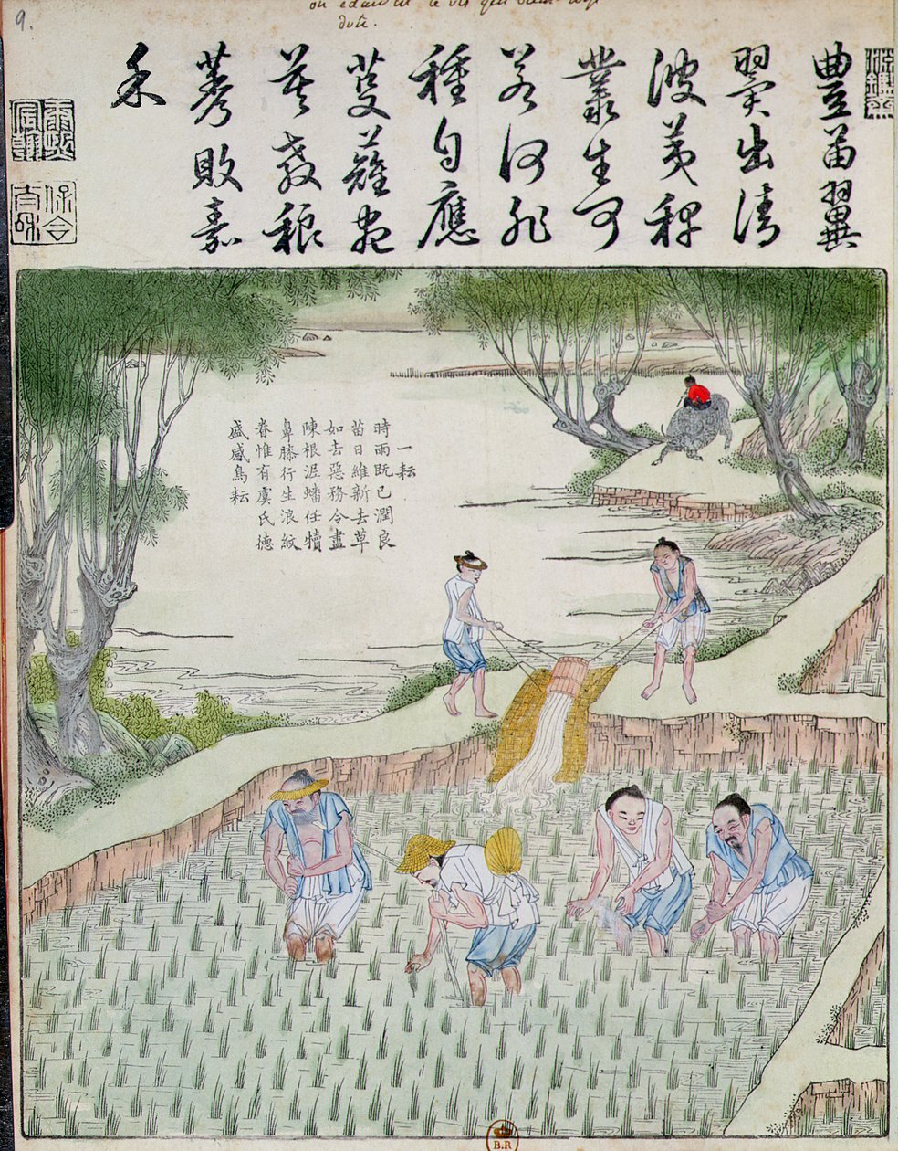 Weeding, The Rice Culture in China (barevný dřevořez) od Chinese School