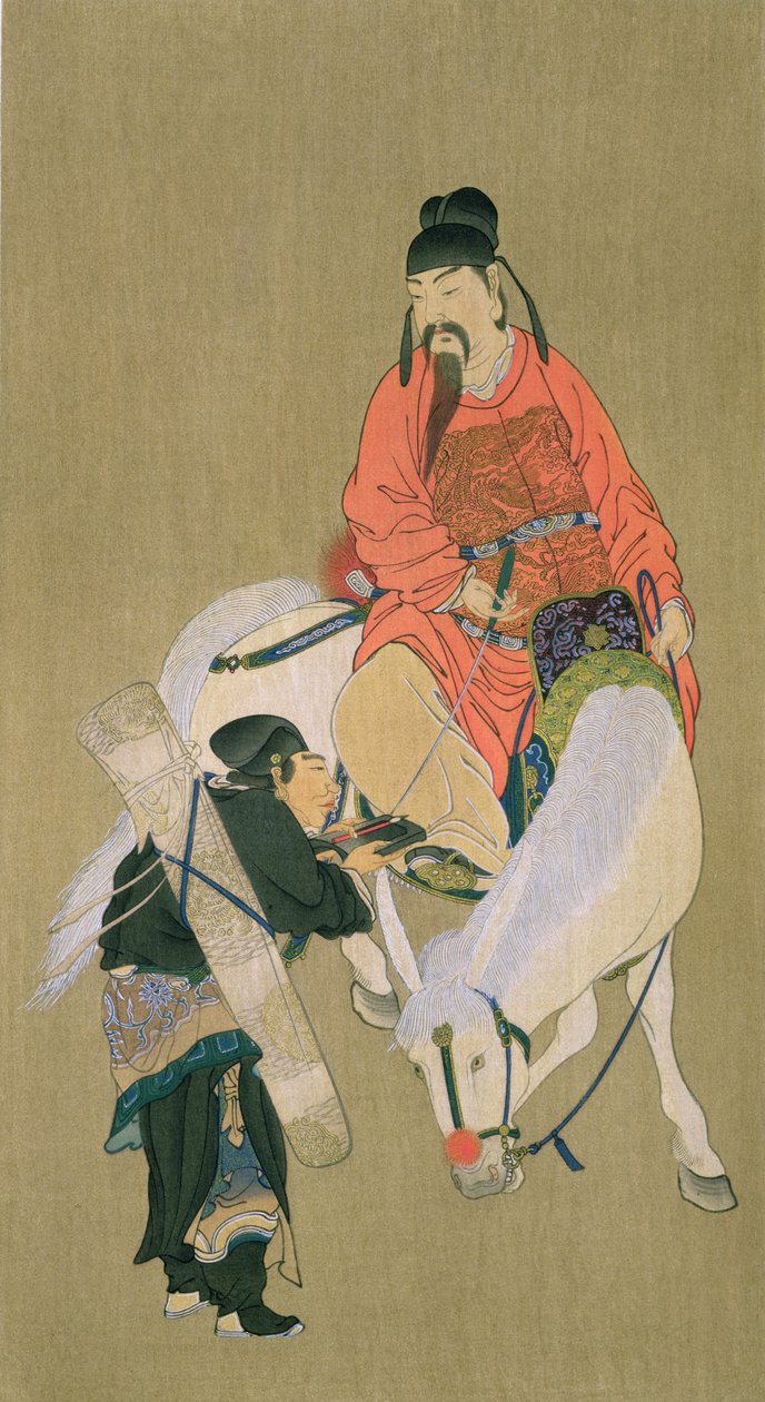 Wen Cheng Hsing, bůh štěstí, ilustrace publikovaná v časopise The Kokka, Japonsko, 1900-01 od Chinese School