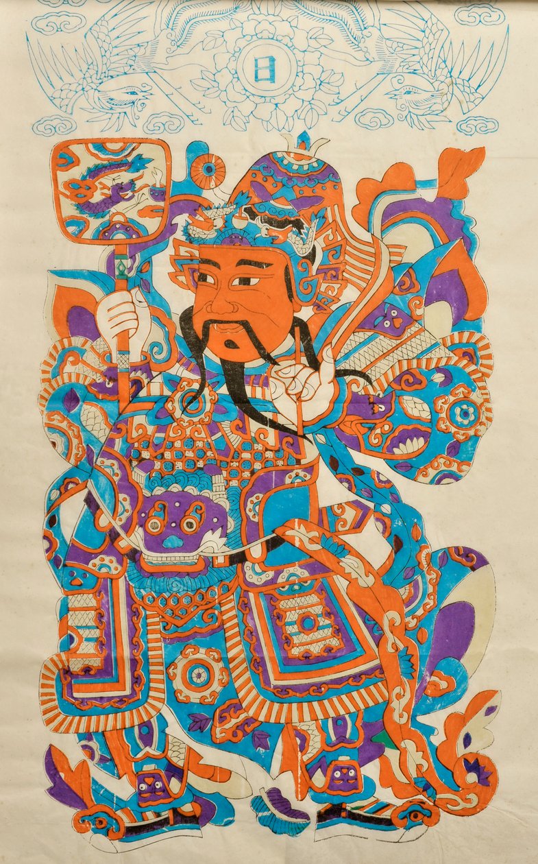 Woodblock tisk zobrazující čínského boha strážce dveří (barevný dřevěný tisk) od Chinese School