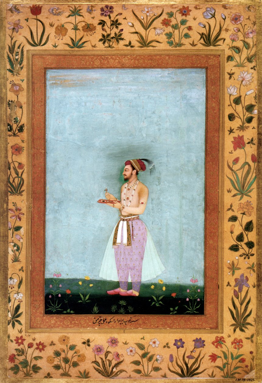 Mughalský princ Dara Shokuh s podnosem se šperky, asi 1640 (miniatura) od Chitarman Chitarman