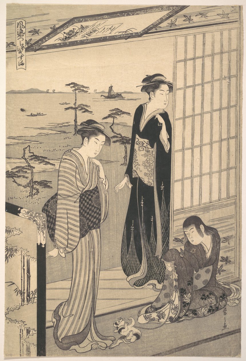 Genji v exilu v Sumě, ze série „Genji v moderním módním hávu“ (Fūryū yatsushi Genji: Suma) od Chobunsai Eishi
