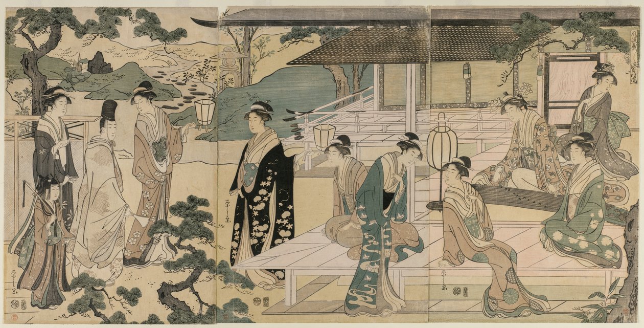 Kapitola Matsukaze z Příběhu Genjiho (ze série Příběh Genjiho v elegantních moderních šatech) od Chobunsai Eishi