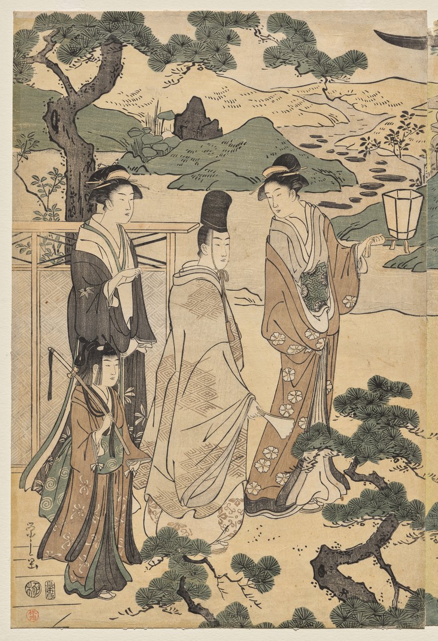 Kapitola Matsukaze v příběhu Genji (ze série Příběh o Genji v elegantním moderním oblečení) od Chobunsai Eishi