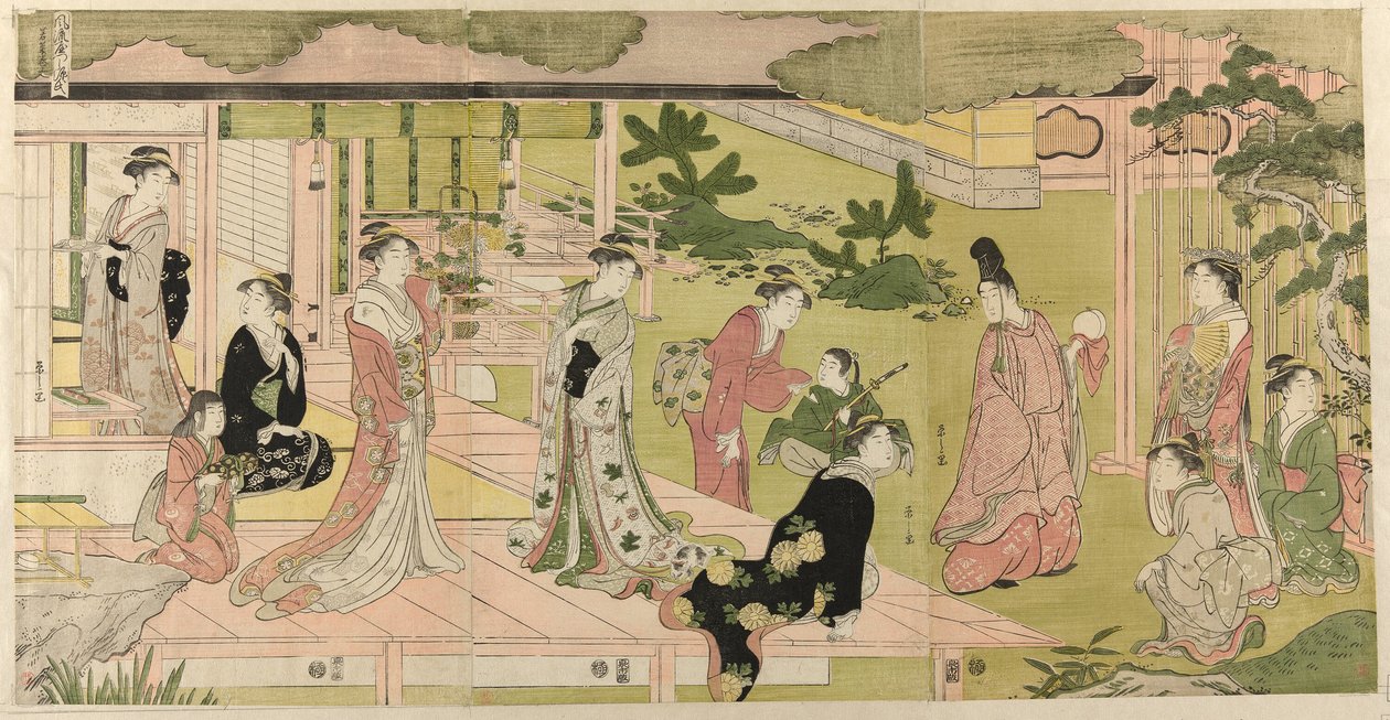 Wakana, část 1 (Wakana, jo), ze série "Módní parodie na příběh Genji (Furyu yatsushi Genji)" od Chobunsai Eishi