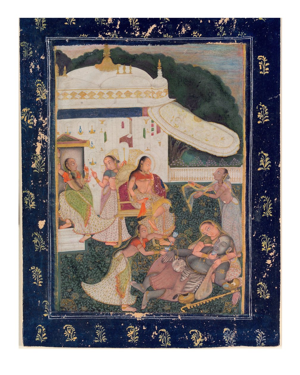 Swooning at the Sight of the Beauteous Kamakandala, cca 1785 (neprůhledná čb a zlato na papíře) od Chokha