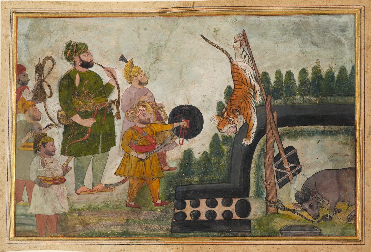 Rawat Gokul Das kontroluje uvězněného tygra, 1810-1815 od Chokha