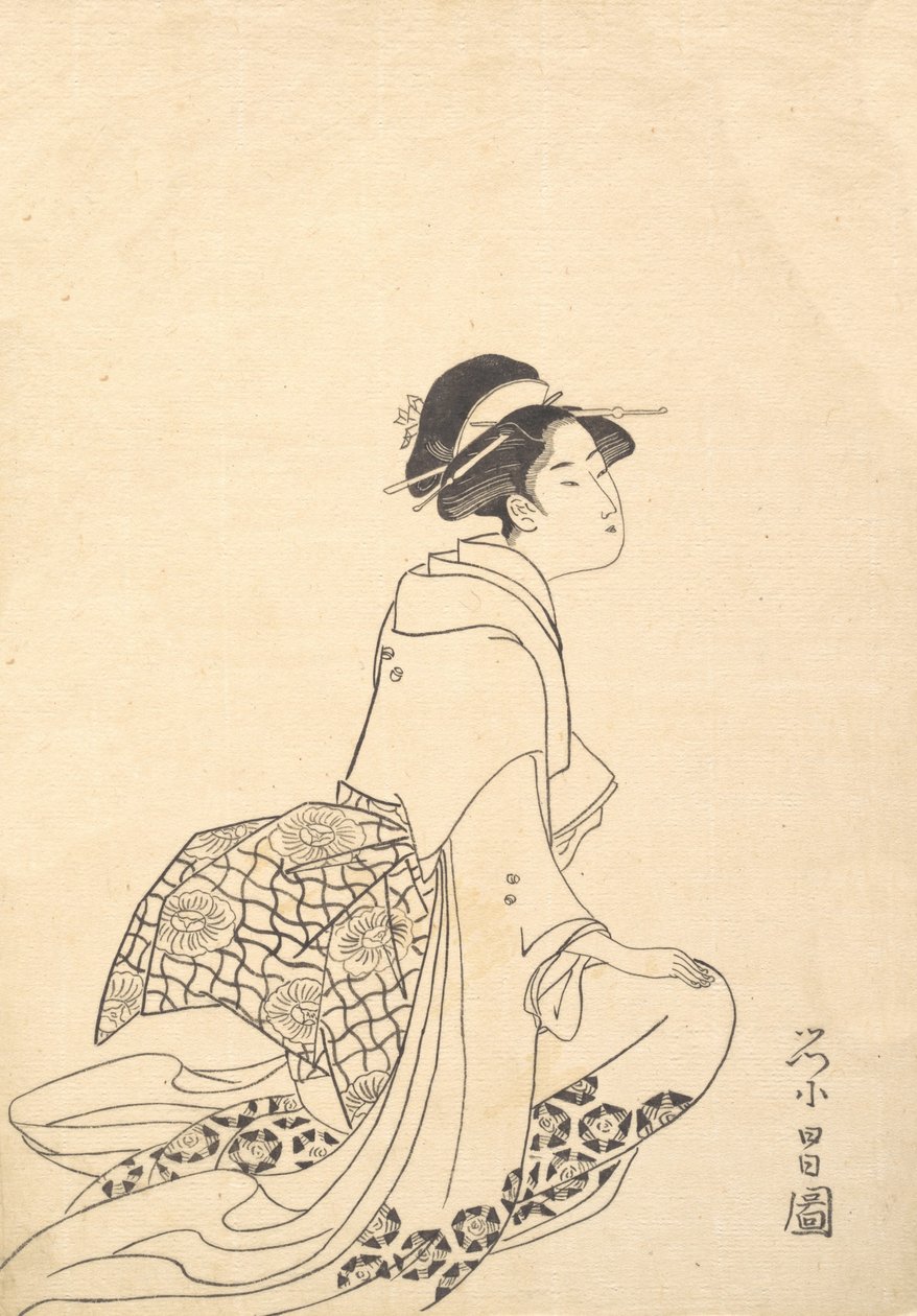Žena klečící. od Chokosai Eisho