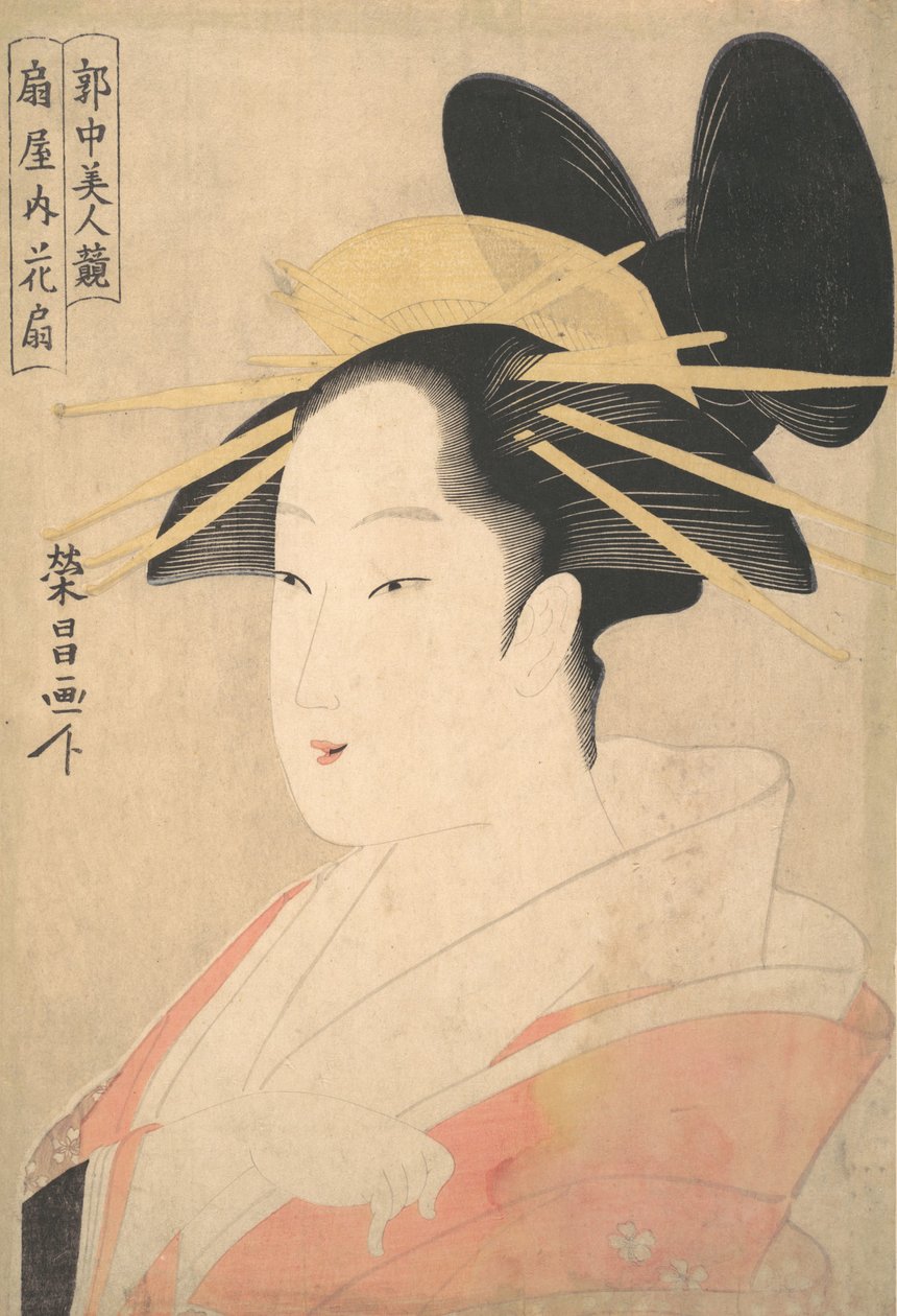 Velký portrét hlavy a poprsí Oiran Hanaogi z Ogiya., pravděpodobně 1798 od Chokosai Eisho