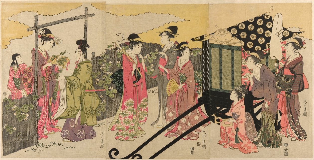 Parodie na kapitolu Yugao Tale of Genji od Chokosai Eisho