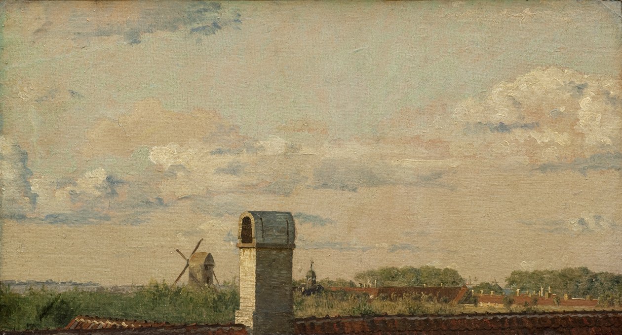 Pohled z okna v Toldbodvej Pohled směrem k Citadele v Kodani, c. 1833 (olej na papíře položený na plátně) od Christen Schjellerup Kobke