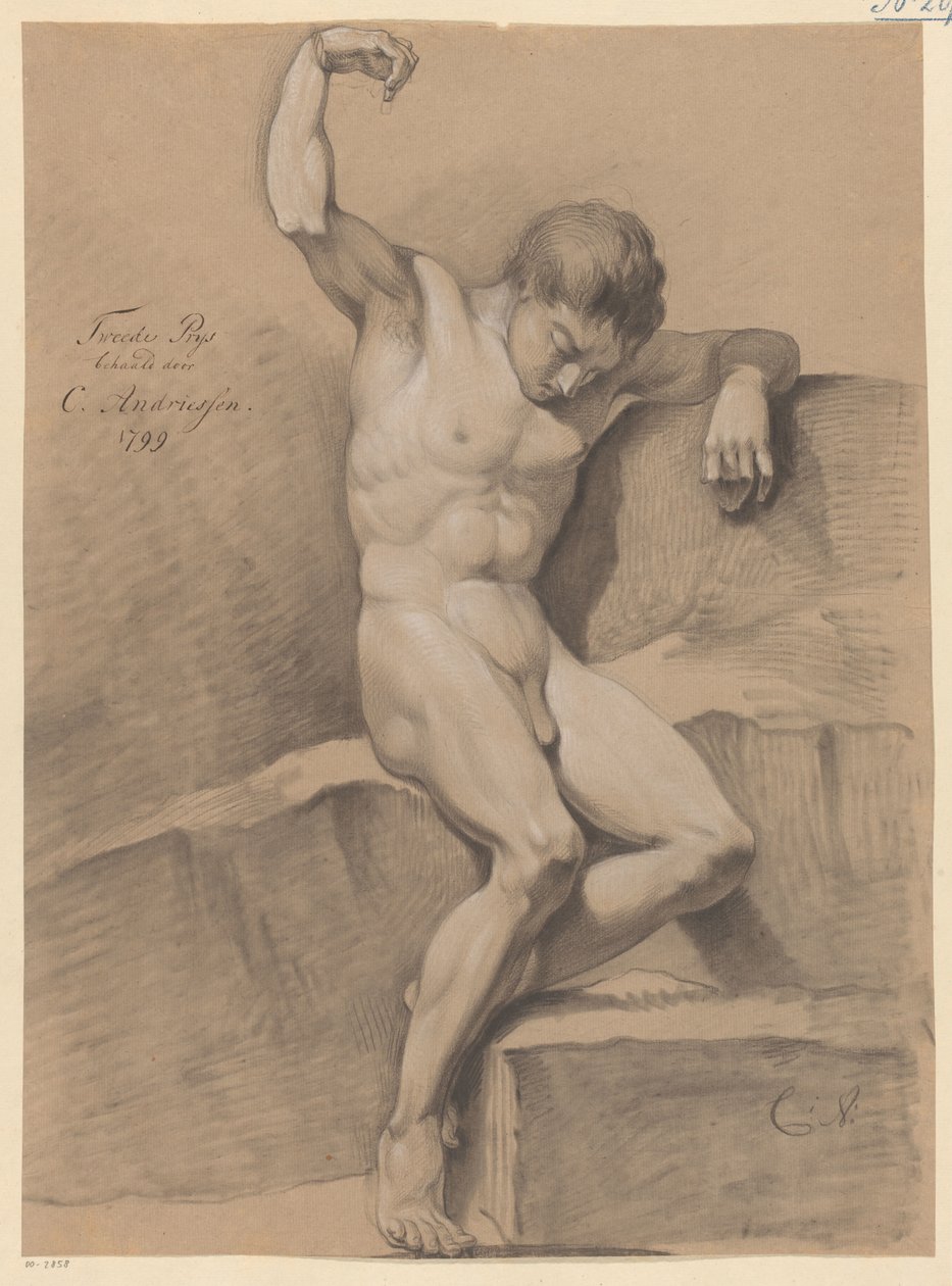 Sedící mužský akt, pohled zepředu (2. cena 1799) od Christiaan Andriessen