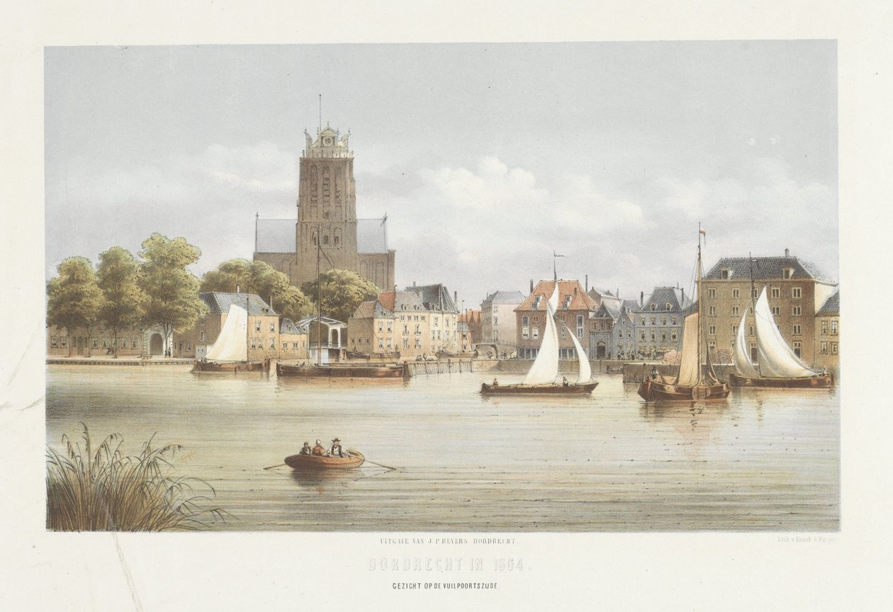 Pohled na Dordrecht Pohled na stranu Vuilpoorts (název na objektu) Pohled na Dordrecht v roce 1864 (název série na objektu) od Christiaan Bos
