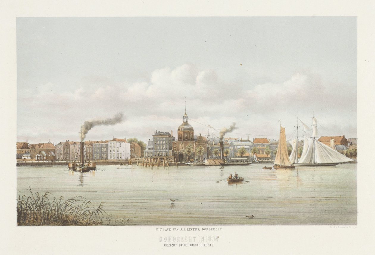 Pohled na Groothoofdspoort v Dordrechtu Pohled na velkou hlavu (název na objektu) Dordrecht v roce 1864 (název série na objektu) od Christiaan Bos