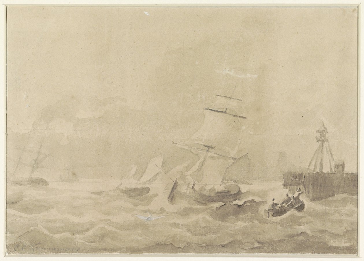 Rozbouřené moře s plachetnicemi od Christiaan Cornelis Kannemans
