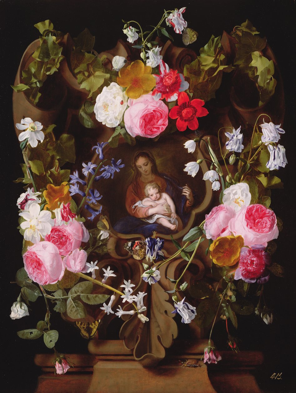 Madonna a dítě obklopené girlandou květin (Madonna a dítě jinou rukou) od Christiaan Luykx or Luycks