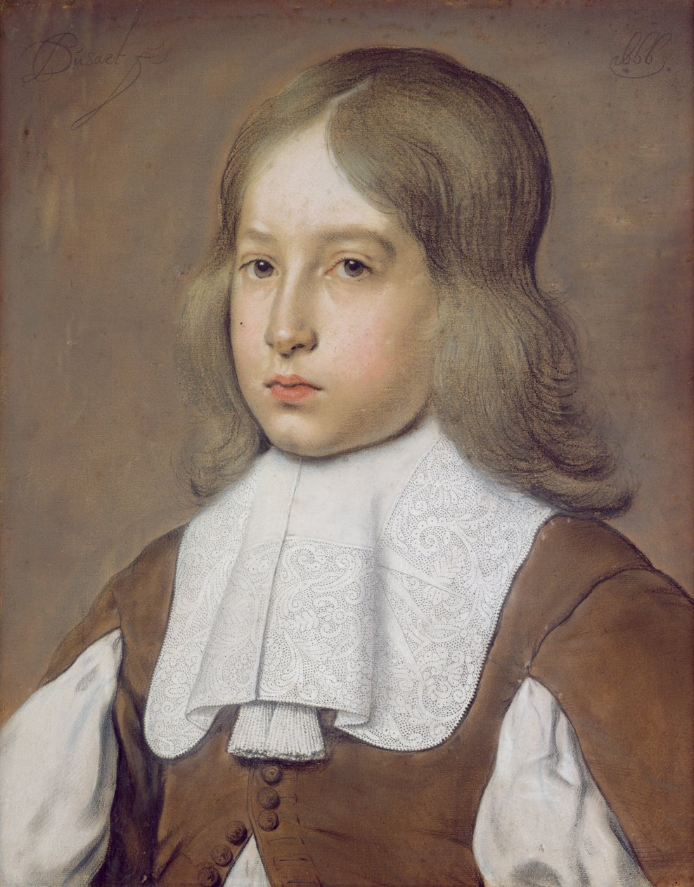 Portrét mladého muže v krajkovém límci, asi 1656 (pastel na papíře) od Christiaen Jansz. Dusart